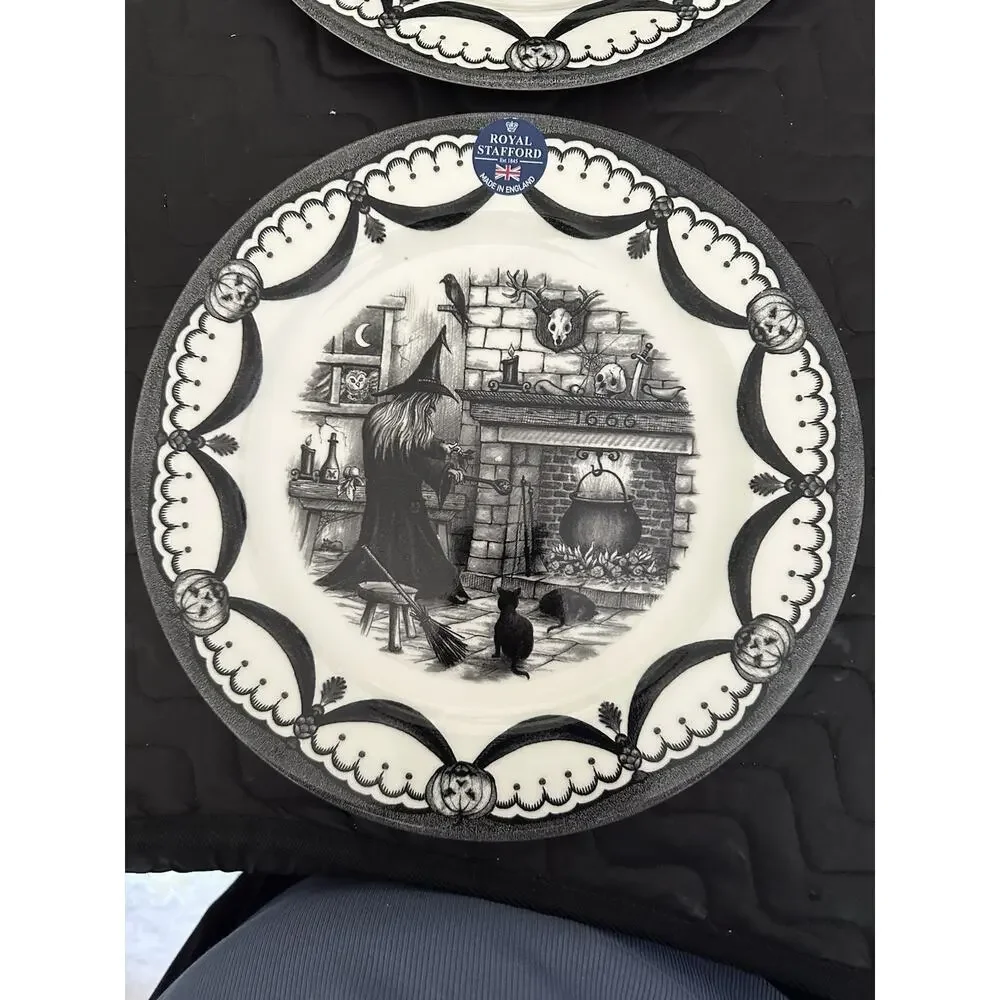 2 Royal Stafford Halloween Spookyville Witches Home 11” Dinner Plates New w/ Tag